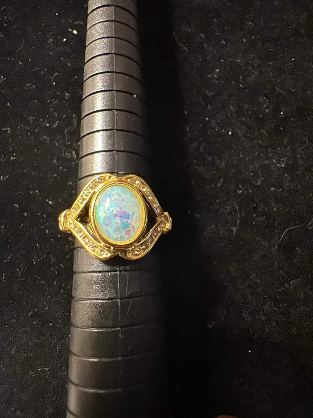Gold-Tone Opal Cabochon Statement Ring - White Opalescent - Picture 6 of 6